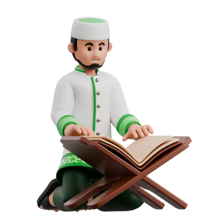 Muslim Man Reading Quran  3D Illustration