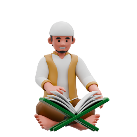 Muslim Man Reading Quran  3D Illustration