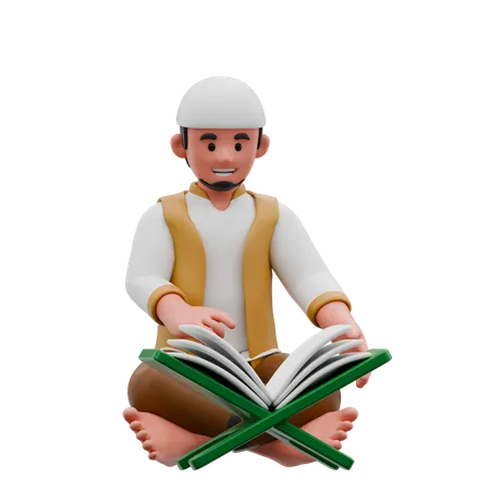 Muslim Man Reading Quran  3D Illustration