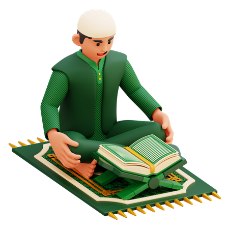 Muslim Man Reading The Quran  3D Illustration