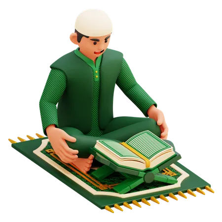 Muslim Man Reading The Quran  3D Illustration