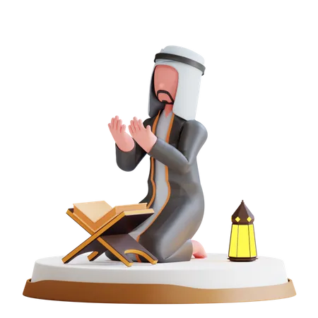 Muslim man reads tadarus 3D Illustration