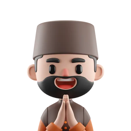 Muslim Man Saying Namaste  3D Icon