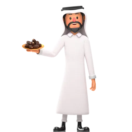 Muslim man showing dates plate  3D Illustration