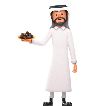 Muslim man showing dates plate  3D Illustration