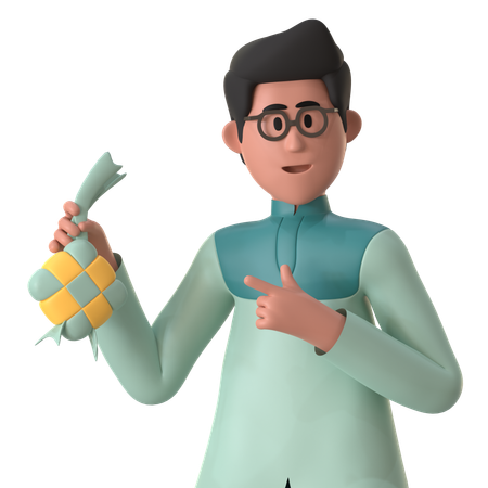Muslim Man Showing Ketupat  3D Icon