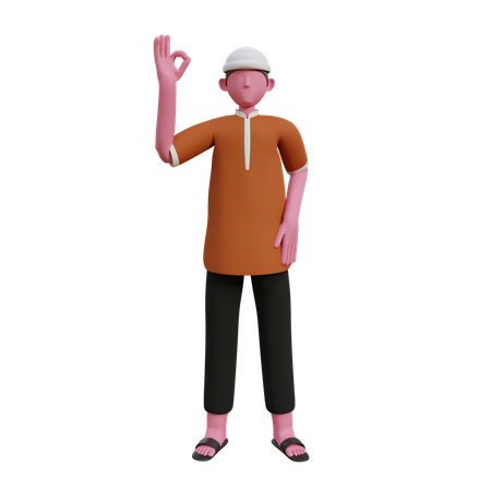 Muslim man showing ok sign  3D Icon