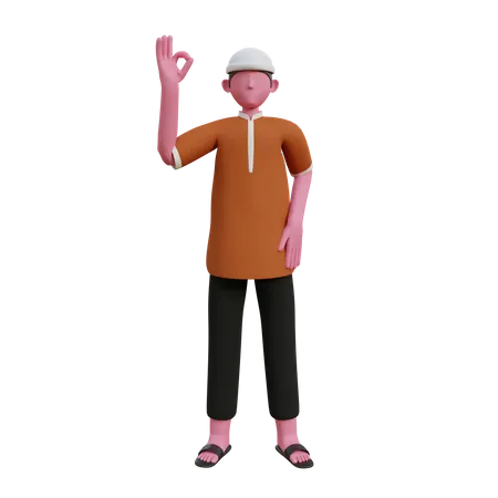 Muslim man showing ok sign  3D Illustration