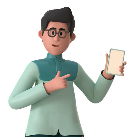 Muslim Man Showing Smartphone  3D Illustration