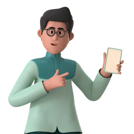 Muslim Man Showing Smartphone  3D Illustration