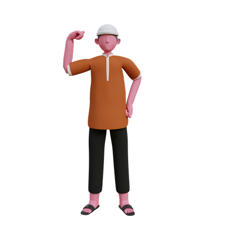 Muslim man showing strong arm  3D Icon