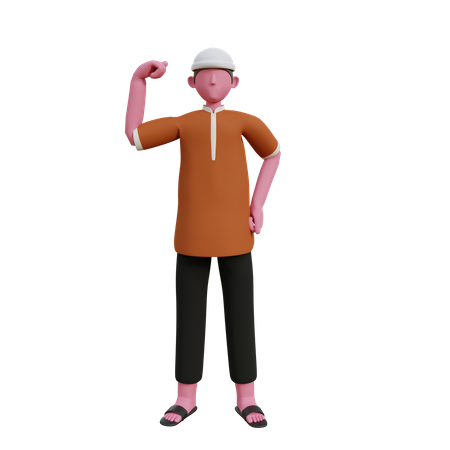 Muslim man showing strong arm 3D Illustration