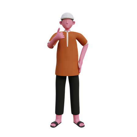 Muslim man showing thumbs up  3D Icon
