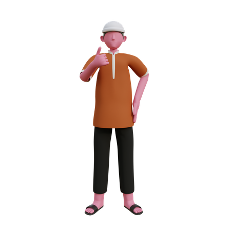 Muslim man showing thumbs up 3D Illustration