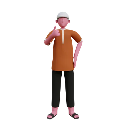 Muslim man showing thumbs up  3D Illustration