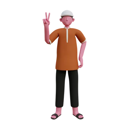 Muslim man showing victory sign  3D Illustration