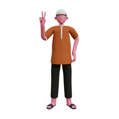 Muslim man showing victory sign  3D Illustration