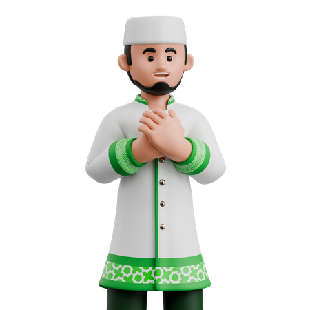 Muslim Man Smiling Grateful  3D Illustration