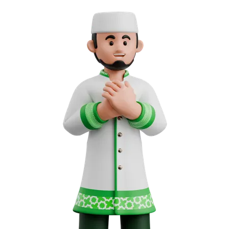 Muslim Man Smiling Grateful 3D Illustration