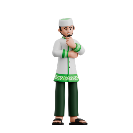 考えながら立っているイスラム教徒の男性  3D Icon