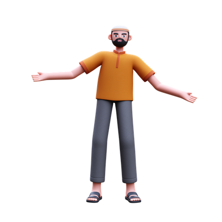 Muslim Man Standing With Open Hands  3D Icon