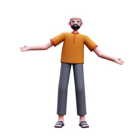 Muslim Man Standing With Open Hands  3D Icon