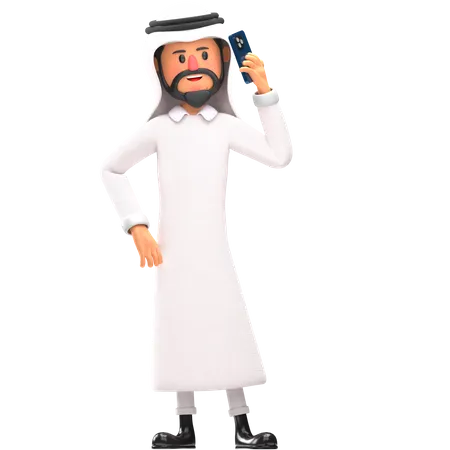 Muslim man talking on mobile  3D Illustration
