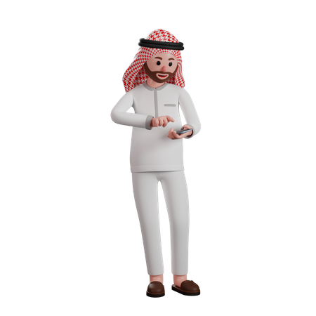 Muslim man using smartphone  3D Illustration