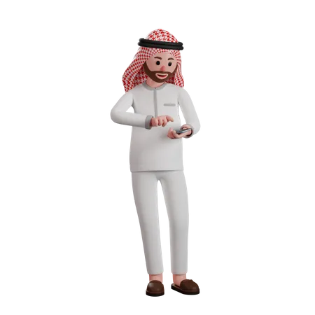 Muslim man using smartphone  3D Illustration