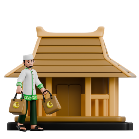 Muslim Man Visiting Hometown  3D Icon