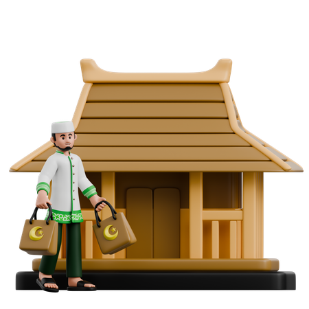 Muslim Man Visiting Hometown  3D Illustration