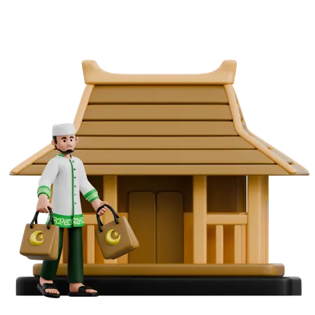 Muslim Man Visiting Hometown  3D Illustration