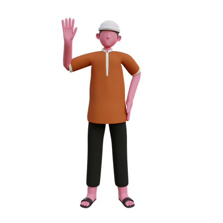 Muslim man waiving hand  3D Icon