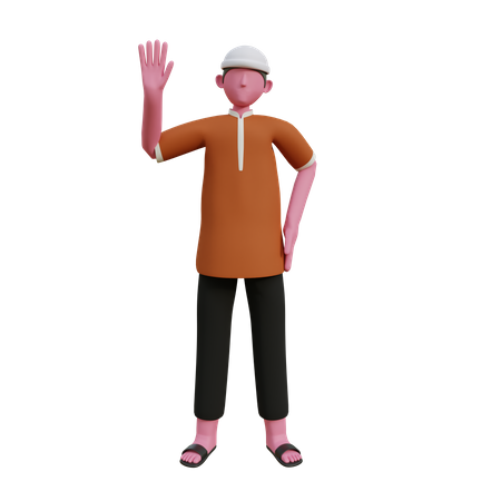 Muslim man waiving hand 3D Illustration