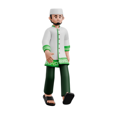 Muslim Man Walking Casually  3D Illustration