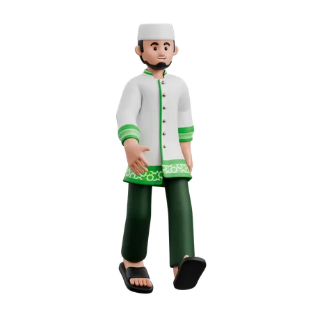 Muslim Man Walking Casually  3D Illustration