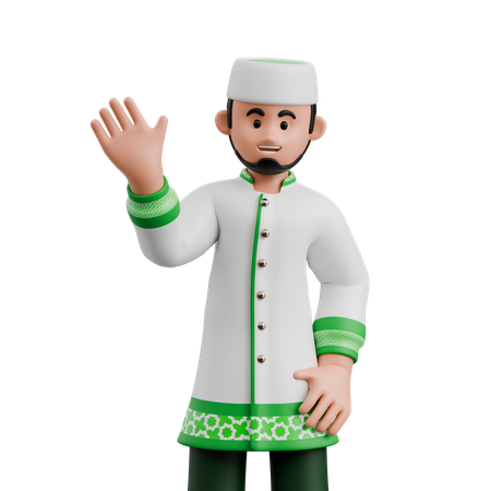 Muslim Man Waving Cheerfully  3D Illustration