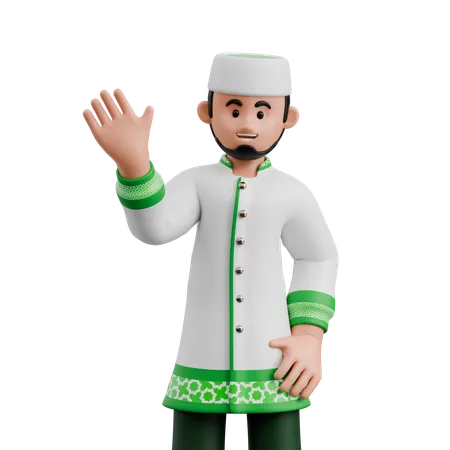 Muslim Man Waving Cheerfully  3D Illustration