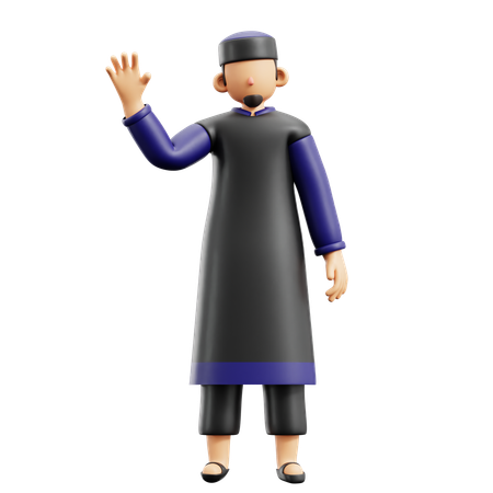 Muslim Man Waving Hand  3D Illustration