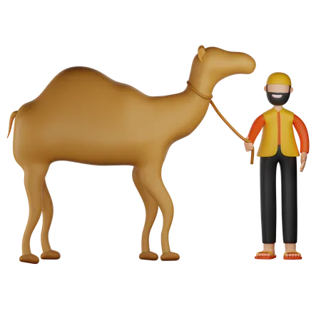 Muslim Man With Camel  3D Illustration