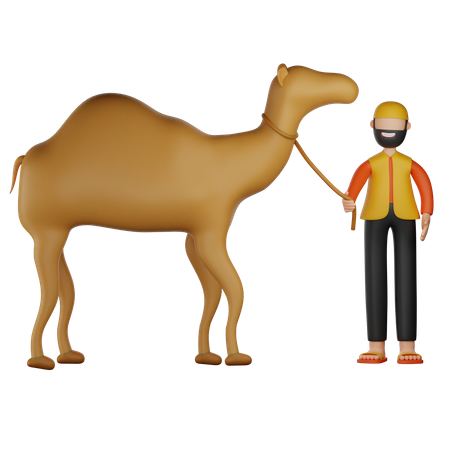 Muslim Man With Camel 3D Illustration