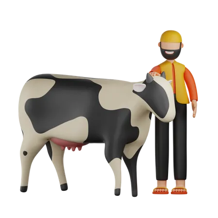 Muslim Man With Cow  3D Illustration