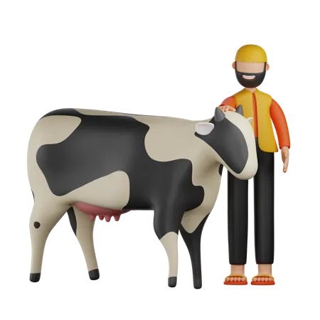 Muslim Man With Cow 3D Illustration