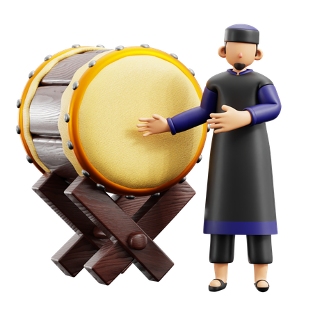 Muslim Man With Drum  3D Illustration