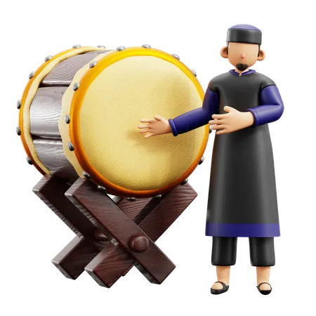 Muslim Man With Drum  3D Illustration