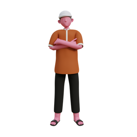 Muslim man with folded arms  3D Icon