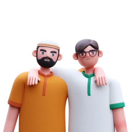 Muslim Man With His Friend  3D Icon