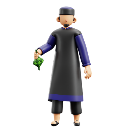 Muslim Man With Ketupat  3D Illustration
