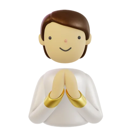 Muslim Man With Salam Hand Gesture  3D Icon