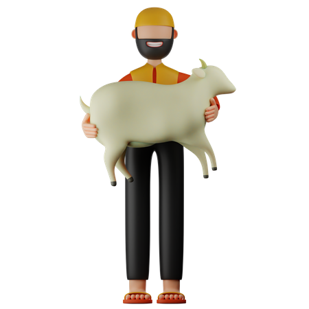 Muslim Man With Sheep 3D Illustration